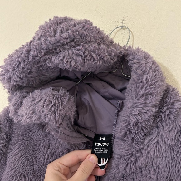 Under Armor Soft Fleece Zip up Jacket Lined Hood Size Large Girls Violet Gray - Picture 6 of 10